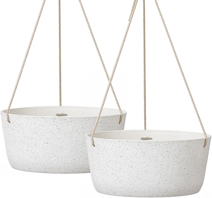 La Jolie Maison Large Hanging Planters - 12 Inch Outdoor Flower Pots, Hanging White Planters Set of 2-Ruum Studio Home