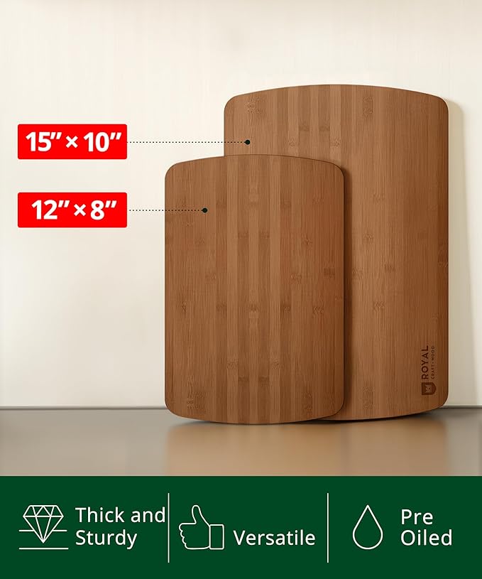 ROYAL CRAFT WOOD Cutting Boards for Kitchen - Wooden Cutting Board for Meal Prep & Serving, Non-Toxic Bamboo Chopping Board, Carbonized Bamboo Durable Charcuterie & Lightweight Serving Boards (2 pcs)-Ruum Studio Home