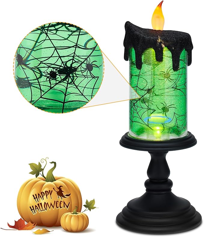 Halloween Snow Globe Candles Lighted Lamp, Lighted Flameless Candles with Water Glitter Swirls and Spooky Moving,Battery Operated-Ruum Studio Home