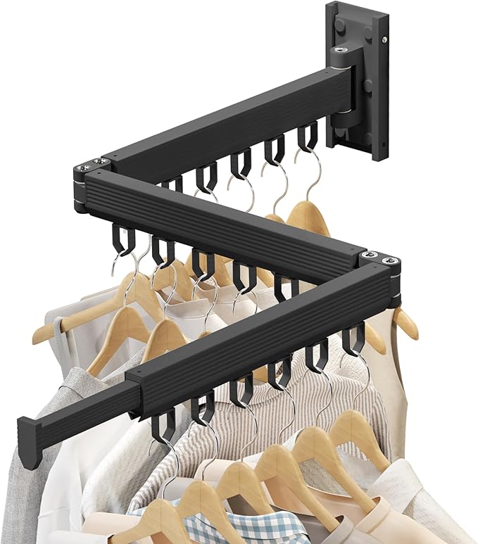 Wall Mounted Clothes Drying Rack, Retractable & Collapsible, Foldable Black-Ring Laundry Hanger-Ruum Studio Home