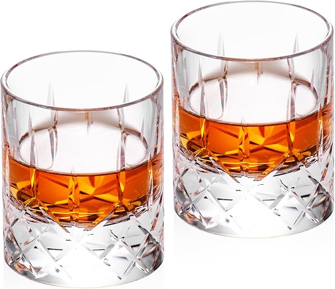 KAMMAK Crystal Whiskey Glasses Set of 2, Handcrafted 2.03oz Old Fashioned Glasses Stemless, Luxury Liquor Glasses, Hand Blown Scotch Cup for Women, Men Barware Gift for Cocktail, Bourbon-Ruum Studio Home