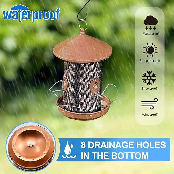 Large Bird Feeders for Outside: 12.6inch Metal for Outdoors Hanging with Copper for Garden Yard Outside Decor Cardinal Finch - Gardening Gifts for Women Men-Ruum Studio Home