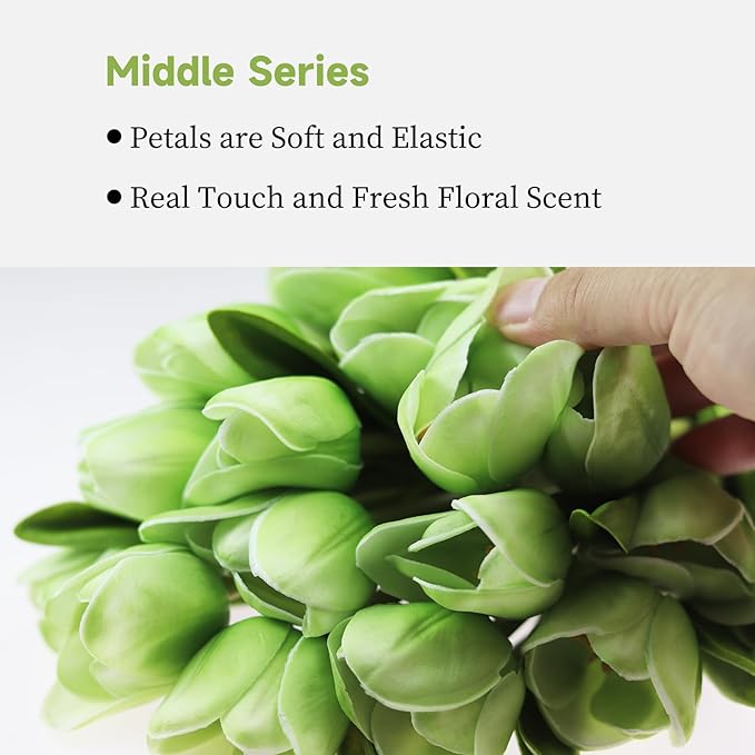 Buart Artificial Tulip in Bulk for Home Kitchen Wedding Bridal Bouquet,Fake Flowers for Valentine's Day Mother's Day Easter Table Centerpieces Decorations(Green,Real-Touch,12pcs)-Ruum Studio Home