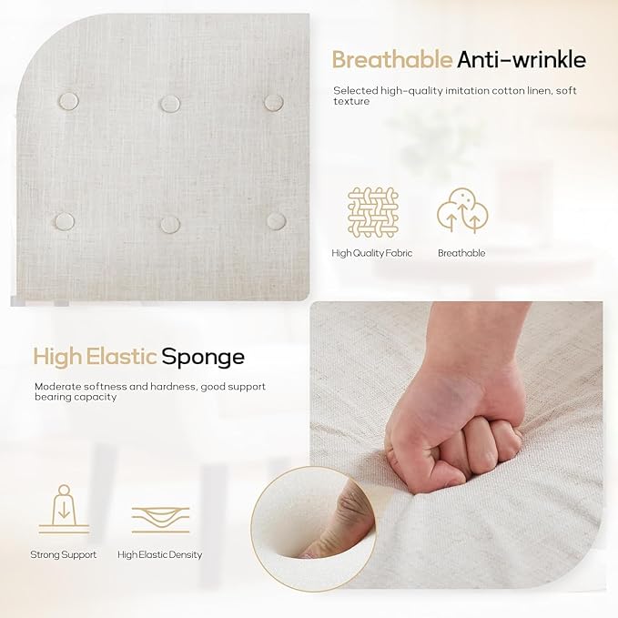 HUIMO Accent Chairs Set of 4, Upholstered Button Tufted Armchair, Linen Fabric Sofa Chairs for Bedroom, Living Room, Mid Century Modern Comfy Reading Chair (4, Beige)-Ruum Studio Home