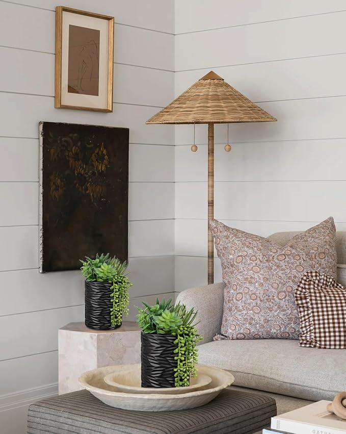 Artificial Succulents in Pots Faux Succulents Plants Fake Succulent Arrangement Potted Plants with Black Ceramic Vase for Office Desk Bathroom Shelf Living Room Indoor Home Decor Large-Ruum Studio Home