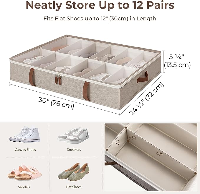 StorageWorks Under Bed Shoe Storage Organizer, Underbed Shoes Container with Adjustable Dividers, Shoe Storage Basket with Cover, Brown, 2-Pack, Space-Saving Shoe Box Fits up to 24 Pairs-Ruum Studio Home