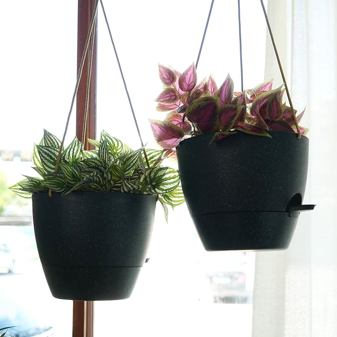 10 Inch Self Watering Hanging Pots, 2 Pack Hanging Planters with 40oZ Deep Reservior for Indoor Outdoor Plants Flowers, Black Speckles-Ruum Studio Home