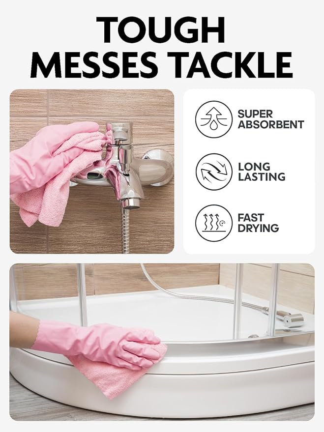 Fantasticlean Microfiber Cleaning Cloth Roll -90 Pack, Tear Away Microfiber Towels, 12" x 12", Reusable, Washable, Scratch Free, Ultra Absorbent Dish Rags for Car, Home, Garage or Shop (Pink)-Ruum Studio Home