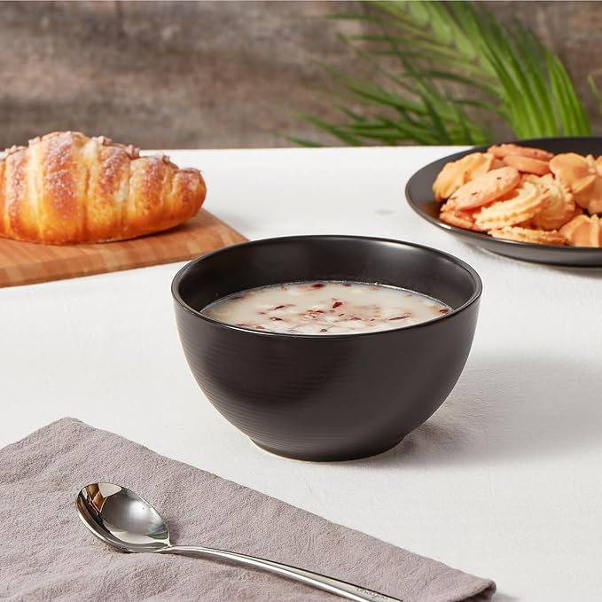 ONEMORE Cereal Bowls Set of 6, 28 oz Large Soup Bowls for Kitchen 6 inch Ceramic Salad Bowls Microwave Dishwasher Safe Deep Serving Bowl Set for Salad Dessert Rice, Black-Ruum Studio Home