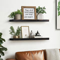 24"x6.8"x1.2" Solid Wood Floating Shelves 2-Pack - Rustic Black Finish with Hidden Brackets, Perfect for Storage and Décor in Living Room, Kitchen, Bedroom-Ruum Studio Home