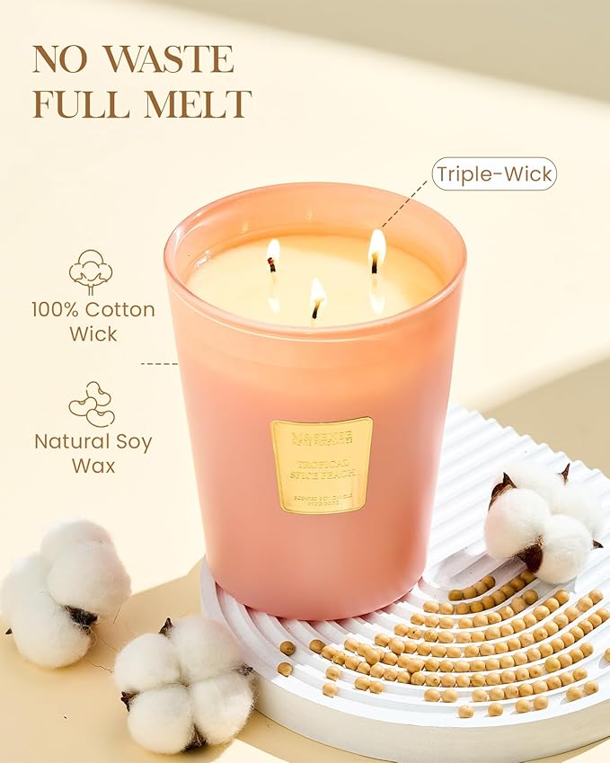 M&SENSE Tropical Spice Peach Scented 35oz 150H Burn Time, 3-Wick Natural Aromatherapy Candle Highly Scented Long Lasting, Home Fragrance Housewarming Gifts New Home Gift Ideas-Ruum Studio Home
