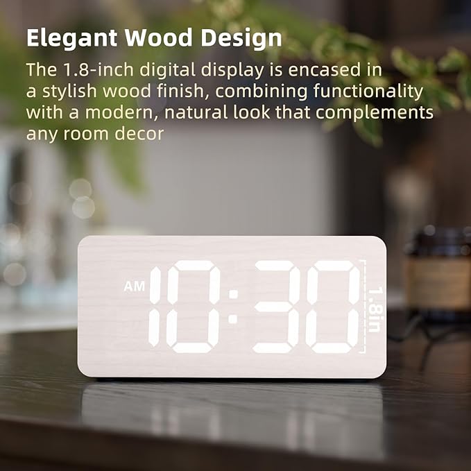 uscce Wooden Digital Alarm Clocks for Bedrooms: Dimmable Dual Alarm Clock with Large Numbers for Bedside Desk - Loud Alarm for Heavy Sleepers with Volume Control - Wood Decor & Gifts-Ruum Studio Home