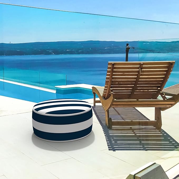 LVTXIII Inflatable Stool Ottoman Footrest with Handle, All Weather Foot Rest, Indoor or Outdoor Use for Home Patio Garden and Camping, D21 x H9, Cabana Navy-Ruum Studio Home