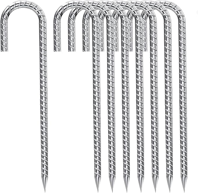 J-Hook-Rebar-Stakes-12 Inch, Ground Stakes Heavy Duty Rebar Stakes for Camping 8pcs Rebar Stakes Rust Proof Coated Metal for Flower Gardens Dog Fence Camping Tents Chicken Coop-Ruum Studio Home