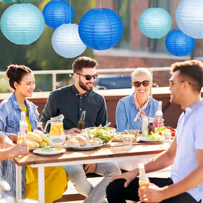 Paper Lanterns Decorative, Blue Hanging Paper Round Chinese Lanterns with Lights for Wedding Graduation Birthday Party 12 LED Light Pack of 12-Ruum Studio Home