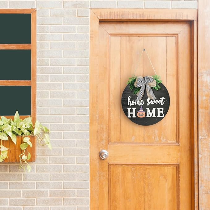 Interchangeable Welcome Sign for Front Door with 14 Changeable Icons, Farmhouse Front Porch Decor Rustic Wooden Wall Sign with 12 LED Lights, Outdoor Seasonal Welcome Home Decorations (Black1)-Ruum Studio Home