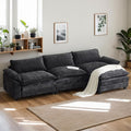 Karl home Sectional Sofa Modular Deep Seat Sofa Couch with Ottoman, Chenille Sofa Sleeper Comfy Upholstered Furniture for Living Room, Apartment, Studio, Office, (3-Seat & 1-Ottoman, Black)-Ruum Studio Home