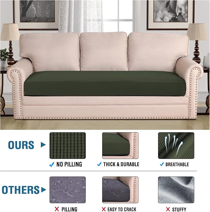 H.VERSAILTEX Super Stretch Individual Seat Cushion Covers Sofa Covers Couch Cushion Covers Slipcover Sets Thick Jacquard Textured Twill Fabric (1 Piece Sofa Cushion Cover, Olive)-Ruum Studio Home