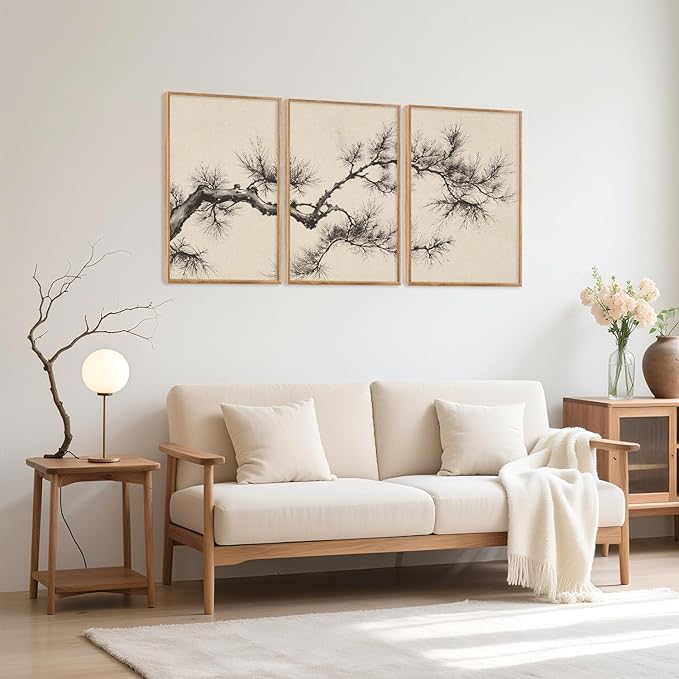 HPNIUB Vintage Sketch Pine Tree Framed Canvas Wall Art Set, Brown Antique Tree Branch Wall Decor, Nature Botanical Art Print, Modern Landscape Pictures for Living Room, Bedroom, Office- 16 x24 x3-Ruum Studio Home