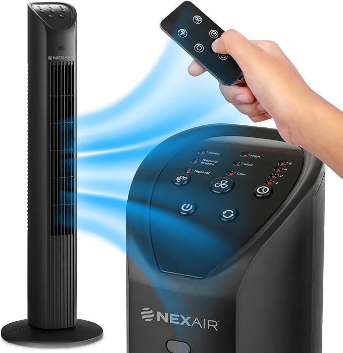 36” Oscillating Tower Fan, 3 Speed Portable Fan Tower With Remote Control, Quiet Operating Floor Fan for Bedroom with 7.5 Hr Auto Off Timer, Modern Design Room Cooling Fan For Home & Office-Ruum Studio Home