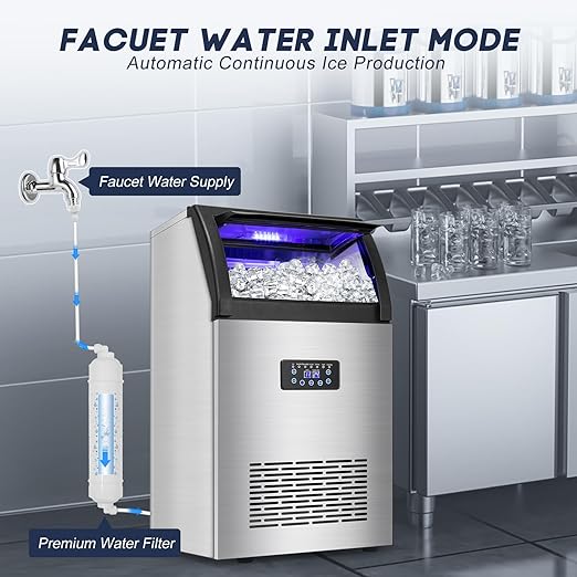 Commercial Ice Maker Machine 150LBS/24H with 50LBS Storage Bin, Stainless Steel Undercounter/Freestanding Ice Maker Machine for Home Bar Outdoor, 55PCS Ice Cubes Ice Machine, Self Cleaning-Ruum Studio Home