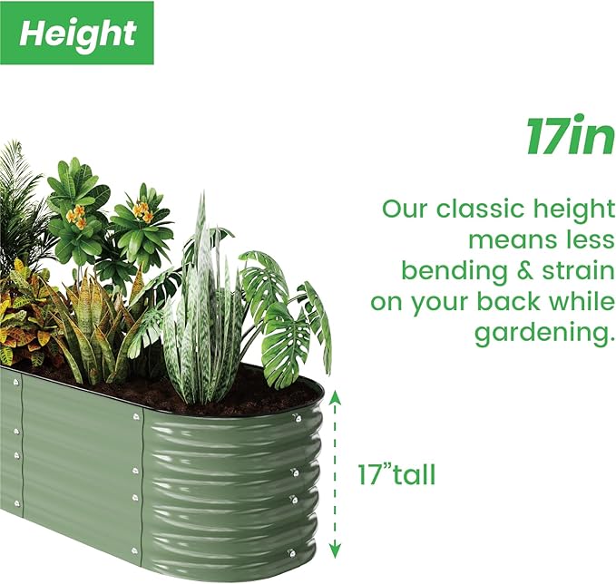 Raised Garden Bed Kit 8×2×1.4 FT Magnesium-Aluminum-Zinc Stainless Steel Metal Planter Box for Planting Outdoor Plants Vegetables（Light Green）-Ruum Studio Home