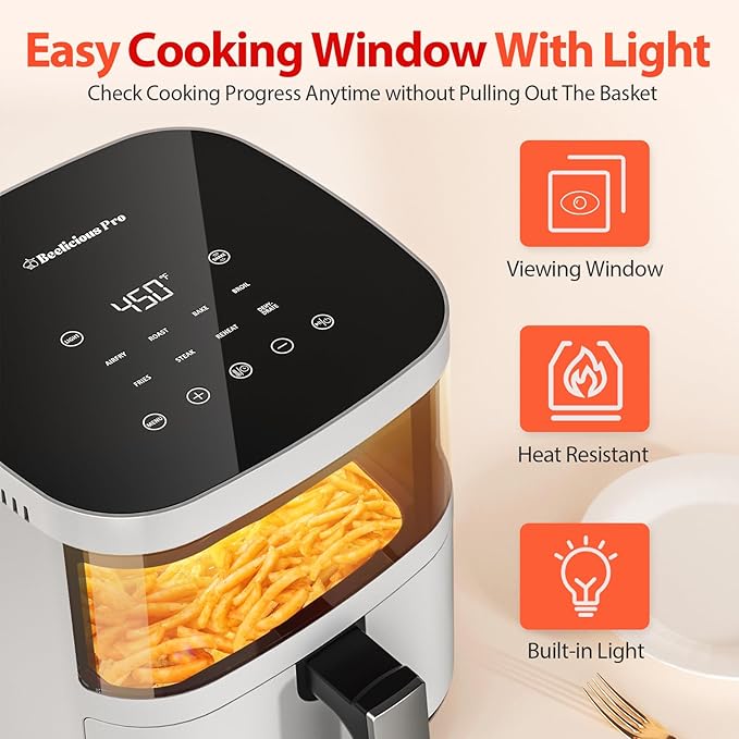 Air Fryer, Beelicious 8-in-1 Smart Compact 4QT Air Fryers, with Viewing Window, Shake Reminder, 450°F Digital Airfryer with Flavor-Lock Tech, Dishwasher-Safe & Nonstick, Fit for 1-3 People, White-Ruum Studio Home