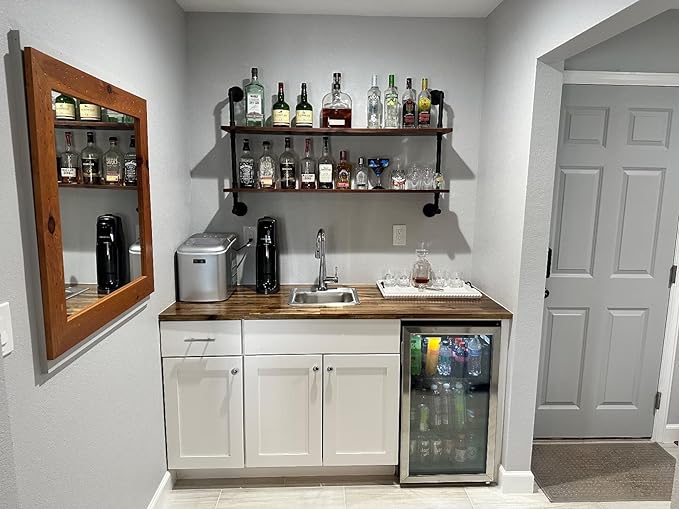 ROGMARS Industrial Pipe Shelves Shelving 48 inch with Solid Wood Planks Farmhouse Pipe Book Shelves Wall Mounted,Industrial Floating Shelves Bar Shelving Rustic Shelves 2 Tier for Kitchen,Living Room-Ruum Studio Home