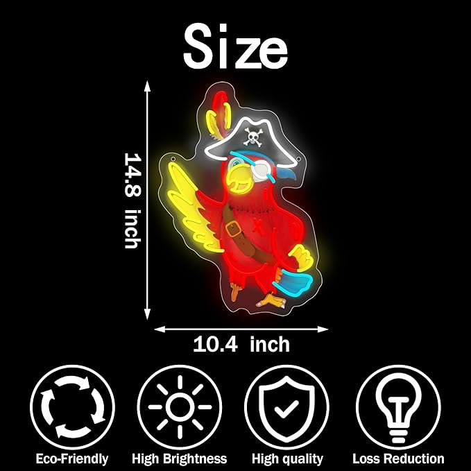 Pirate Parrot Neon Light - Pirate LED Light Wall Decor Ideal for Pirate Party Decorations Gifts for Friends-Ruum Studio Home