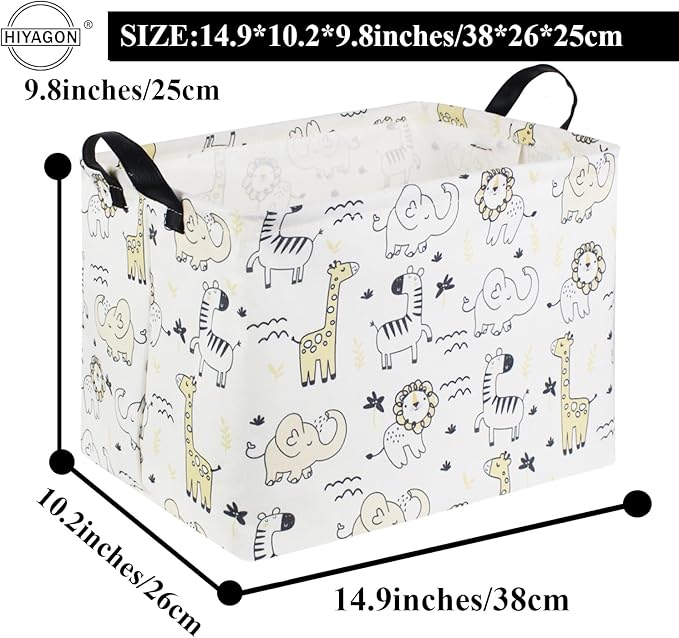 HIYAGON Baby Baskets kids Toy Basket for Boy and Girls Woodland Gift Basket Empty Cute Storage Bin Organizer Box Rectangular Animal Room Decor for Books(Animal)-Ruum Studio Home