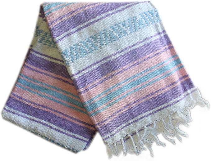 Del Mex Classic Mexican Blanket, Large Authentic Woven Falsa Throw (70"x50"), Artisan Southwest Décor for Beach, Yoga, Outdoors (Lavender/Pink)-Ruum Studio Home