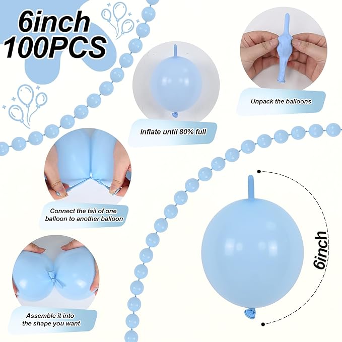 Light Blue Linking Balloons, 60PCS 6 Inch Small Baby Blue Quick Link Balloons for Making Balloon Wall Heart Arch, Tails Balloon for Wedding Birthday Baby Shower Engagement Graduation Party Decorations-Ruum Studio Home