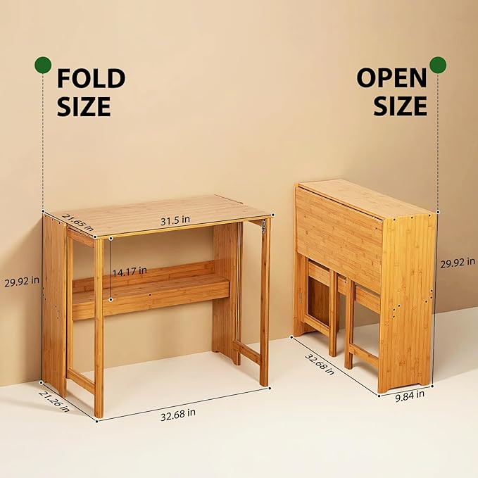 31.5" Bamboo Folding Desk,Space-Saving Computer Desk for Small Spaces, Foldable Study Table for Bedroom, Home Office, Dorm, Apartment（Natural）-Ruum Studio Home