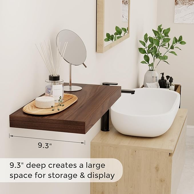 Fun Memories 16 Floating Shelves for Wall, 9 Inch Deep Floating Shelf for Bathroom, Rustic 16 x 9 Floating Shelf for Kitchen, Bedroom, Wide Wooden Shelves Wall Mounted, Walnut Color, Set of 2-Ruum Studio Home