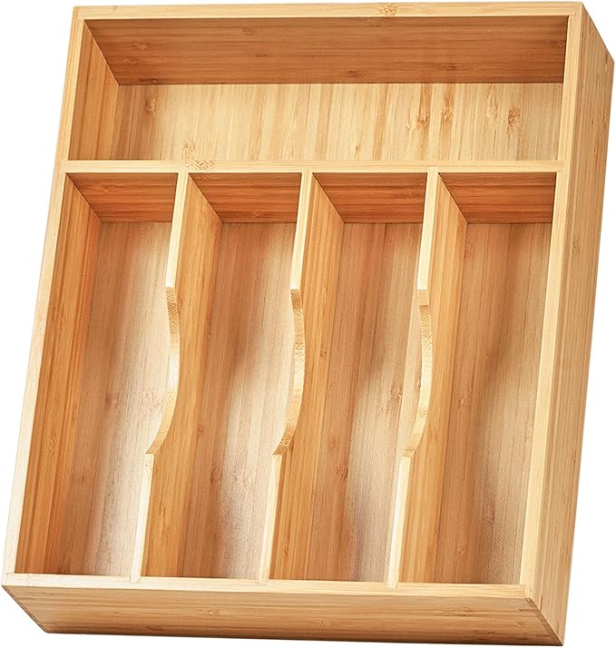Umilife Bamboo Kitchen Drawer Organizer, 11 Inch Silverware Utensils Tray Holder with Grooved Dividers, 2.4" High Wood Caddy for Flatware Cutlery Knives-Ruum Studio Home
