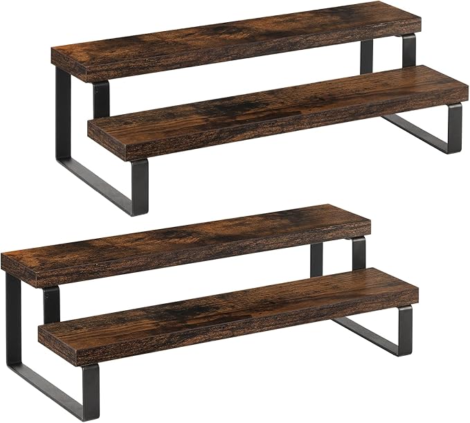 YINMIT Wooden Display Riser Stand, Tiered Perfume and Cologne Organizer Stand, 2 Tier Spice Rack Organizer, Rustic Display Shelf for Candles (2 Tier, 2 Pack)-Ruum Studio Home