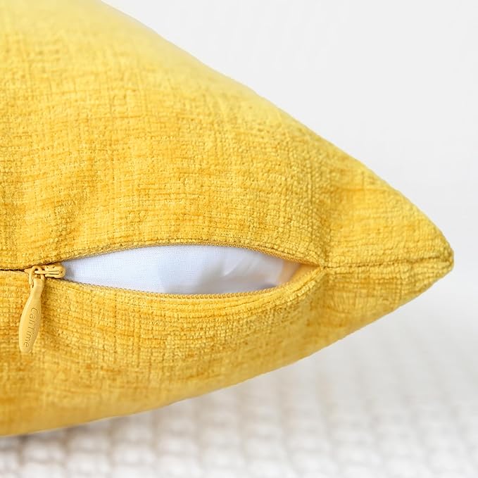 CaliTime Throw Pillow Covers Decorative 18 X 18 Inches Pack of 2 Cozy Chenille Cushion Cases for Couch Sofa Bed Living Room Home Mustard Yellow-Ruum Studio Home