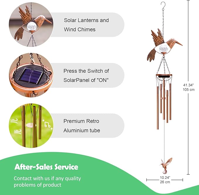 Wind Chimes Outdoor Indoor Decor: Birthday Gifts for Mom Grandma - Outside Lights for Garden Yard Patio Porch (Hummingbird)-Ruum Studio Home