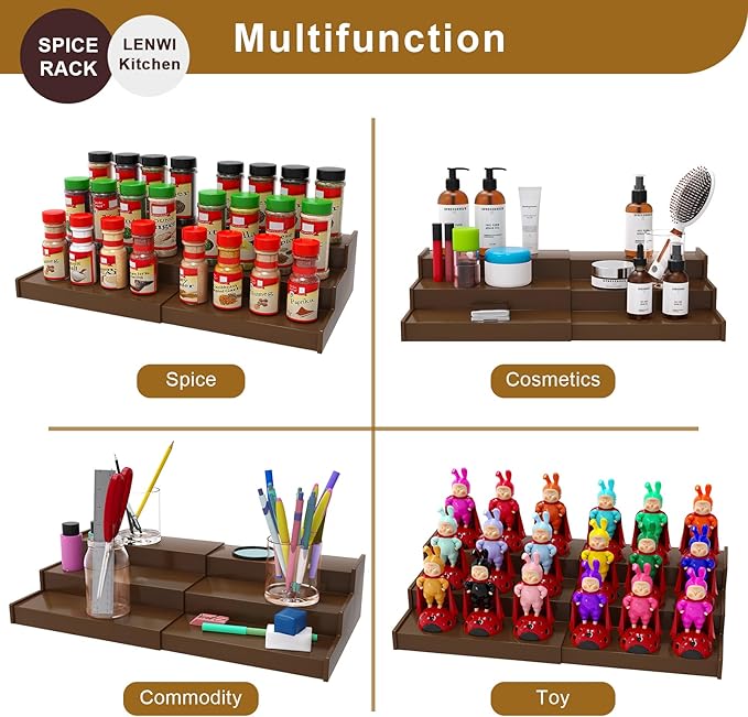 Spice Rack Organizer for Cabinet 2Pack, 3 Tier Expandable Bamboo Spice Storage, Great for Kitchen Cabinet, Cupboard,Pantry and More(Brown)-Ruum Studio Home