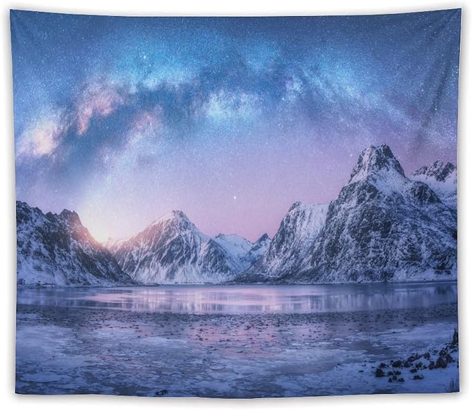 HZOHNAGO Mountain Tapestry Aurora Snow Mountain Sunset Pattern Printed Wall Tapestry Wall Hanging for Bedroom Living Room Dorm 60" W x 50" H-Ruum Studio Home