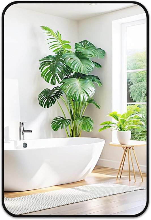 Fabuday Black Wall Mirror for Bathroom Over Sink - 20x30 Matte Metal Framed Rectangle Mirror, Rounded Rectangular Vanity Mirrors for Living Room, Bedroom, Entryway, Hallway, Horizontally/Vertically-Ruum Studio Home