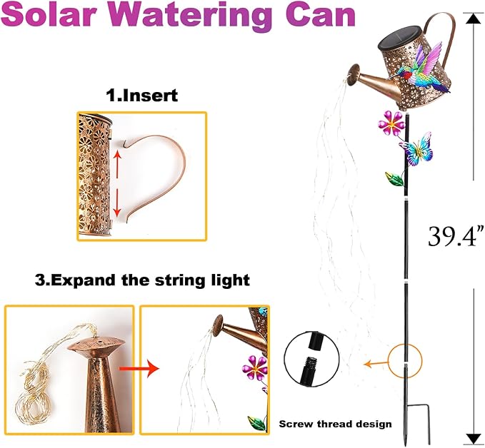 Solar Lights Outdoor Decorative,Metal Solar Watering Can Lights with Hummingbird, Waterproof Garden Stake for Yard Lawn Patio Pathway Landscape-Ruum Studio Home