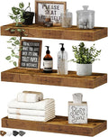 QEEIG Floating Shelves for Wall Bathroom Shelf Bedroom Kitchen Living Room Hanging Book Shelves Small Farmhouse Decor 16 inch Set of 3, Rustic Brown (015-BN3)-Ruum Studio Home