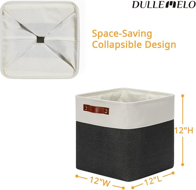 DULLEMELO Set Of 4 Cube Storage Bins, Fabric Storage Basket for Shelves Closet Nursery Toy Storage, 12 Inch Collapsible Fabric Bins for Toy Book Magazine Towel Organizers(4 Pack - 12" White&Black)-Ruum Studio Home