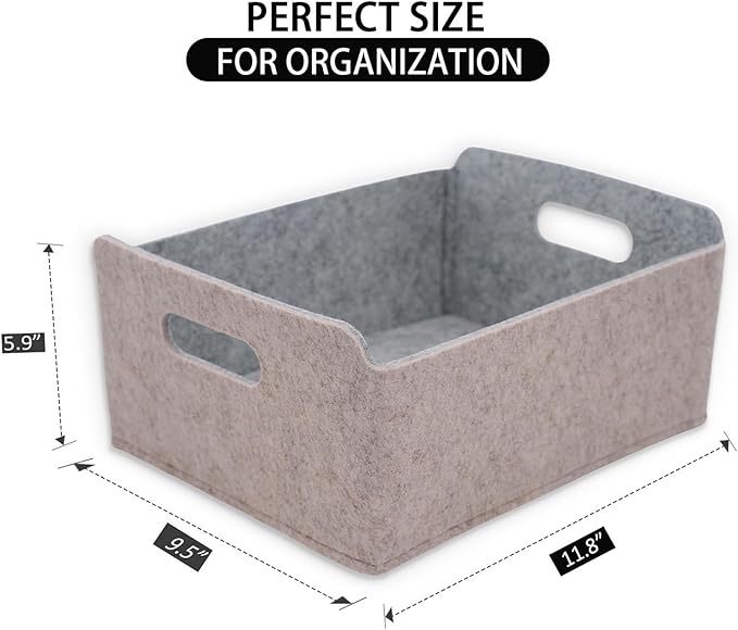 Welaxy Storage Baskets Collapsible Felt Storage bin Foldable Shelf Drawers Organizers for Kids Pet Toys magazine Books Clothes Closet Cabinet decluttering (Oatmeal +Gray)-Ruum Studio Home