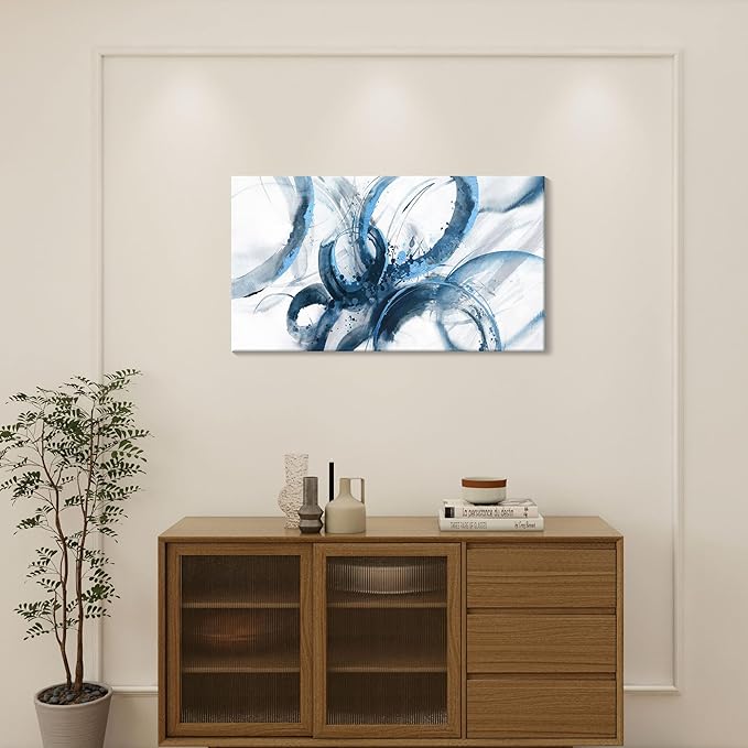 AJAZIKO Blue Wall Art Abstract Wall Decor Pictures for Living Room Wall Decoration Print Pictures Canvas Framed Artwork Minimalist Paintings for Office Above Bed Wall Decor 20×40in-Ruum Studio Home