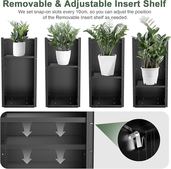 Tall Metal Cube Planter for Outdoor Plants 15" L x 15" W x 30" H, Heavy Duty Steel Planter Box with Removable Insert Shelf, Rectangular Planters for Porch, Garden, Yard, Hotel (Black)-Ruum Studio Home