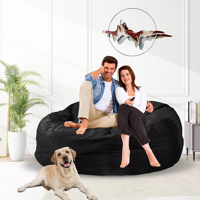 Bean Bag Chair for Adults 4FT,Soft Removable Cover for Teens/Girls Bedroom,Fluffy Giant Round Floor Beanbag Lounger Chairs (No Filler,Black)-Ruum Studio Home