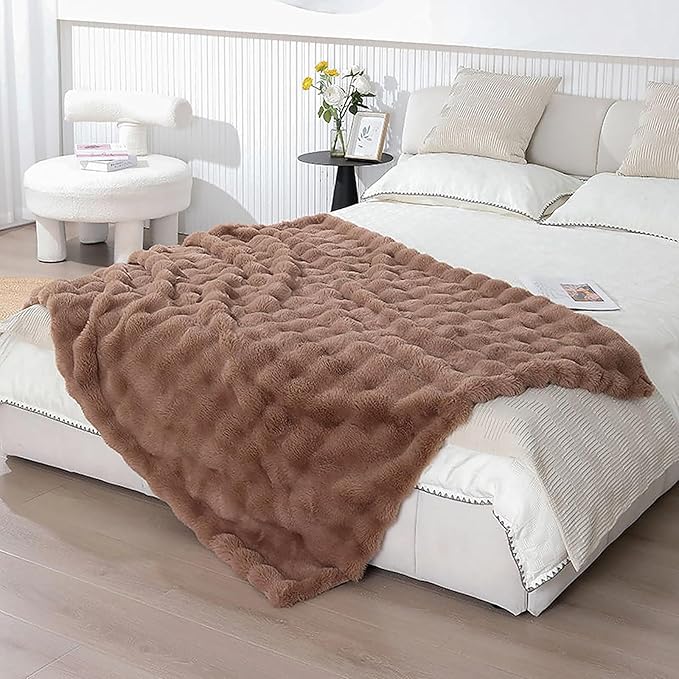 UKELER Large Fluffy Fleece Blankets Throws for Bed Cozy Shaggy Faux Fur Blanket Soft Plush Thick Velvet Blanket for Bedroom, Living Room, Office, Camping 60''x80'' Brown-Ruum Studio Home