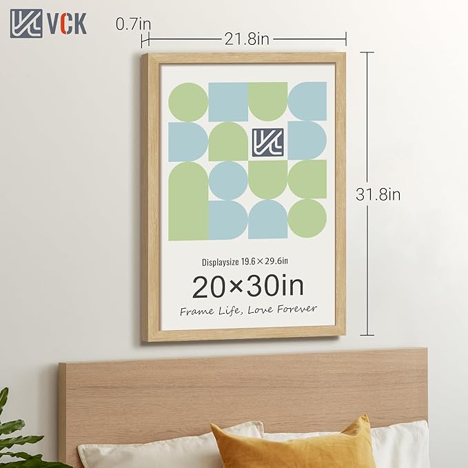 VCK 20x30 Oak Wood Frame for Poster & Picture, Natural Solid Wood Photo Frames 3 Pack, Wall Mounting Hanging-Ruum Studio Home